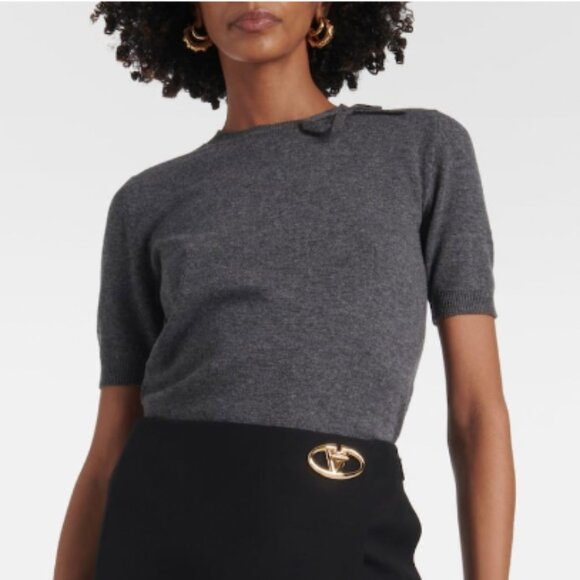 Valentino Garavani Short Sleeve Knit Sweater with Bow Detail - Picture 2 of 7